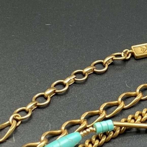 Silpada Turquoise Blue Tablet Beads Brass Chain Link Bid Statement Necklace - Picture 7 of 7